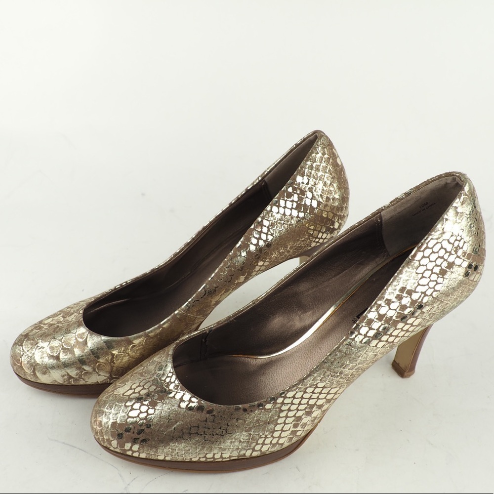 Moda Spana sz 10 gold metallic snake print heels